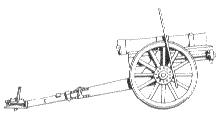 Canhão britânico de 3,7 polegadas. O seu transporte era feito com recurso a três mulas.