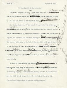 Primeiro rascunho do discurso de Roosevelt.