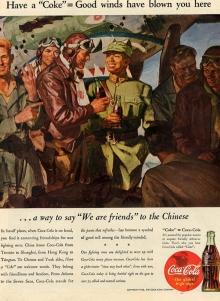 Anúncio da Coca-Cola durante a guerra : soldados americanos na China