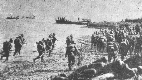 Desembarques anfíbios japoneses perto de Xangai.